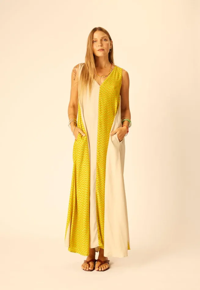 Women Natalie Martin Dresses Tova Maxi Block Zigzag Tangerine