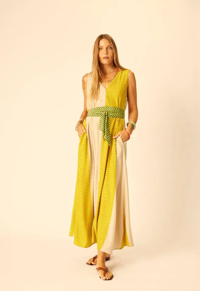 Women Natalie Martin Dresses Tova Maxi Block Zigzag Tangerine