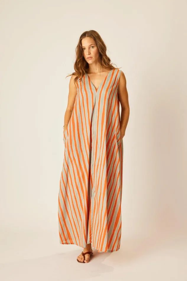 Women Natalie Martin Dresses Tova Maxi With Contrasting Belt Batik Stripe Sage