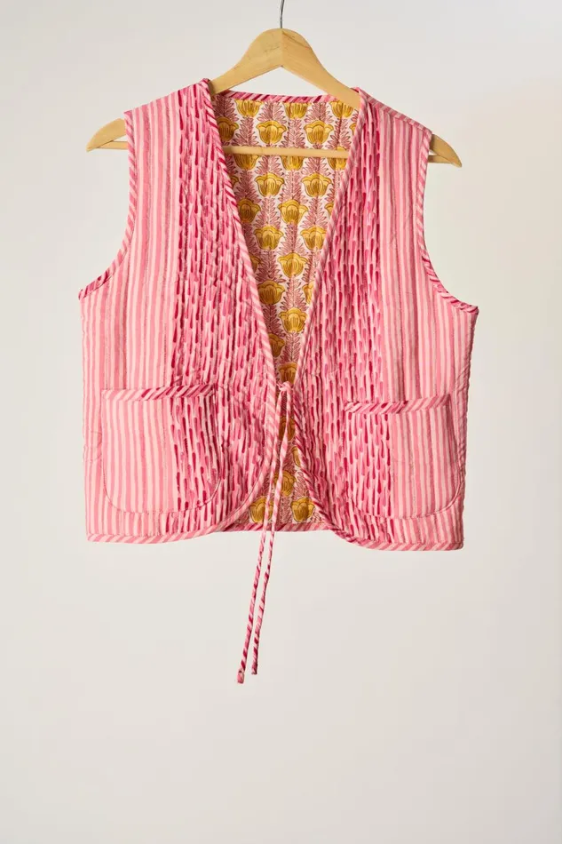 Women Natalie Martin Jackets and Vests Felicity Vest Pink Stripe Combo