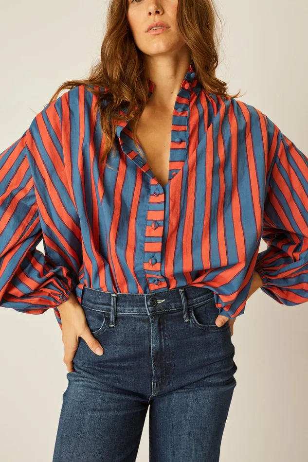 Women Natalie Martin Tops Iris Top Batik Stripe Blood Orange