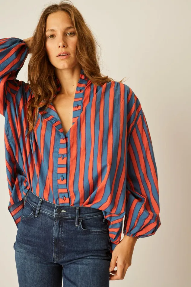 Women Natalie Martin Tops Iris Top Batik Stripe Blood Orange
