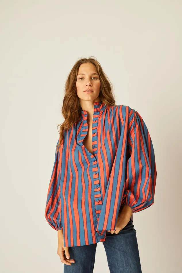 Women Natalie Martin Tops Iris Top Batik Stripe Blood Orange