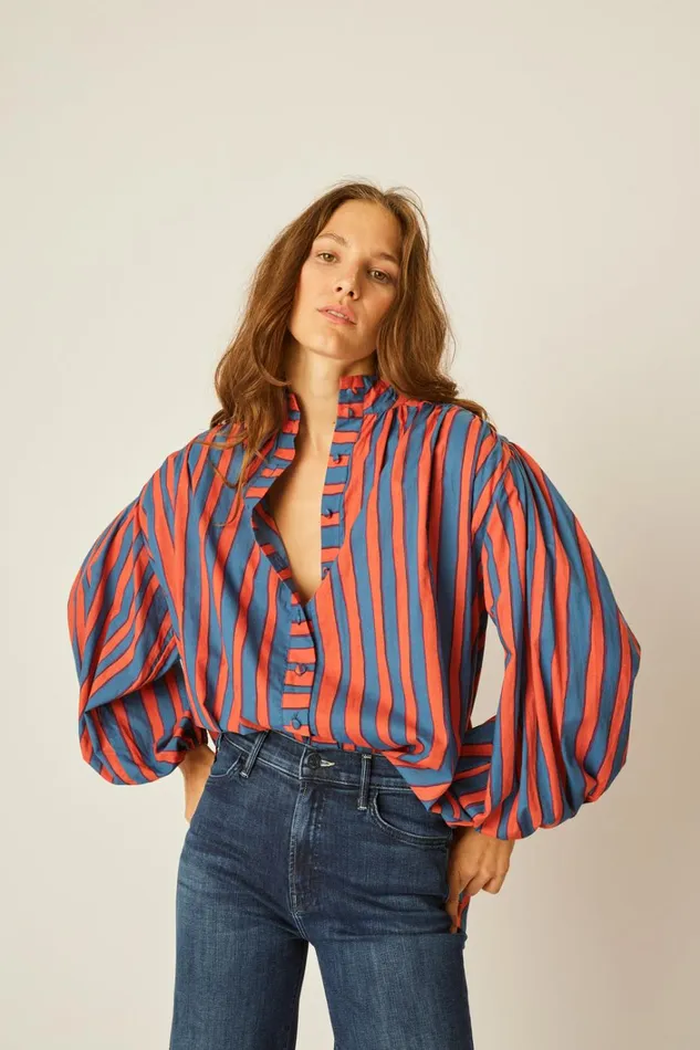 Women Natalie Martin Tops Iris Top Batik Stripe Blood Orange