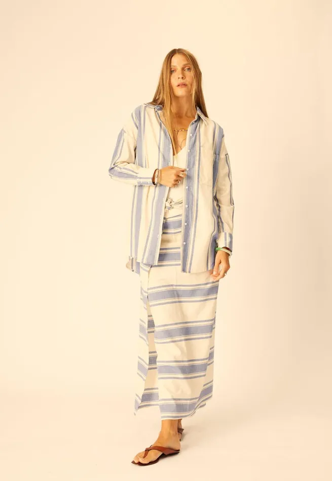 Women Natalie Martin Tops Jennifer Shirt French Stripe Blue