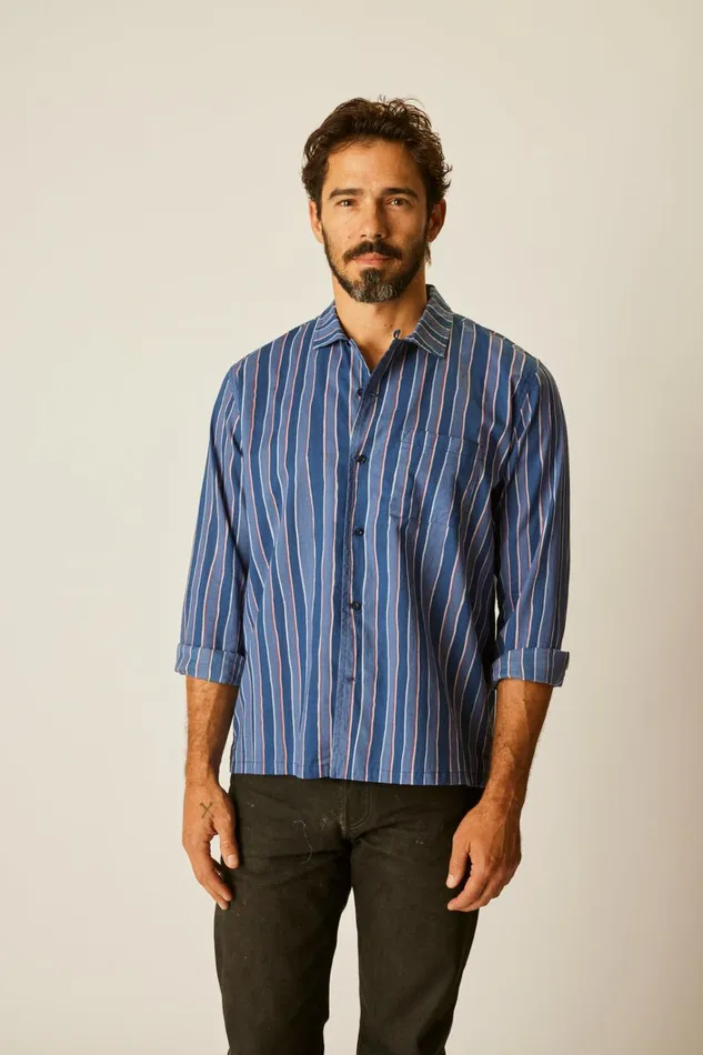 Women Natalie Martin Tops Louis Shirt Batik Stripe Navy