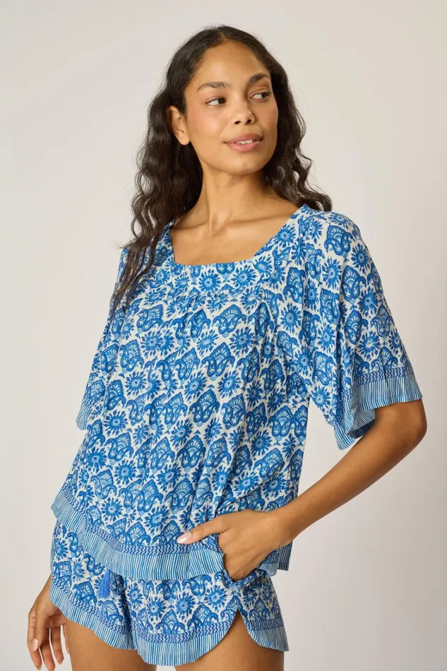 Women Natalie Martin Tops Nikki Top Fleurdelis Blue Women Natalie Martin Tops Nikki Top Fleurdelis Blue