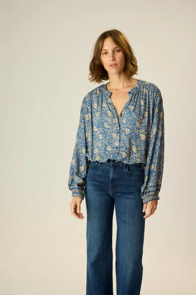 Women Natalie Martin Tops Tolan Shirt Water Lily Blue