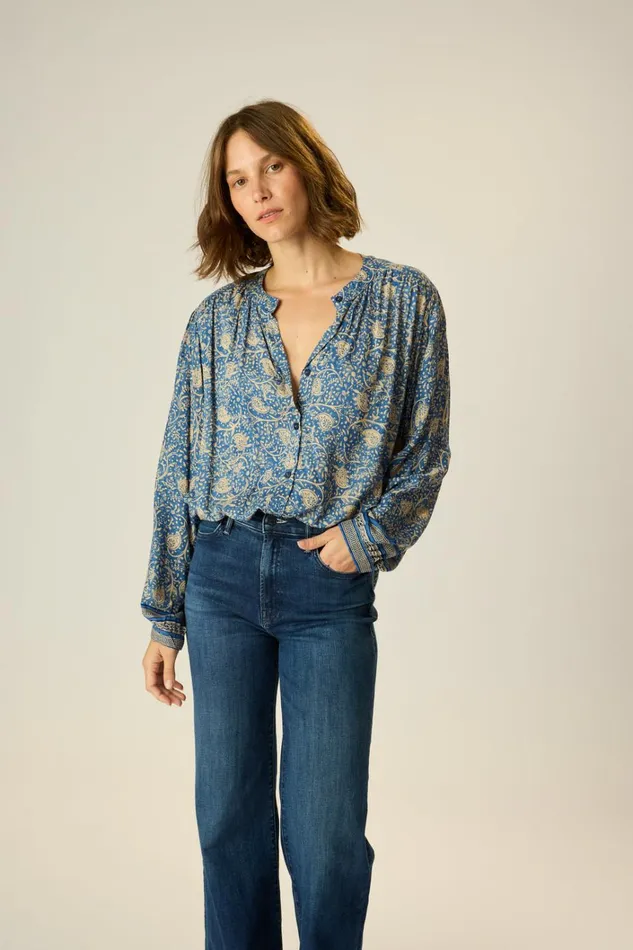 Women Natalie Martin Tops Tolan Shirt Water Lily Blue