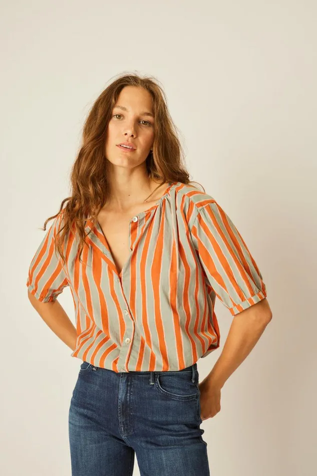 Women Natalie Martin Tops Violet Top Batik Stripe Sage