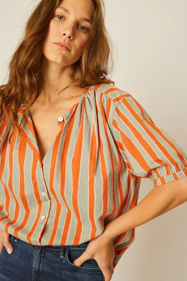 Women Natalie Martin Tops Violet Top Batik Stripe Sage
