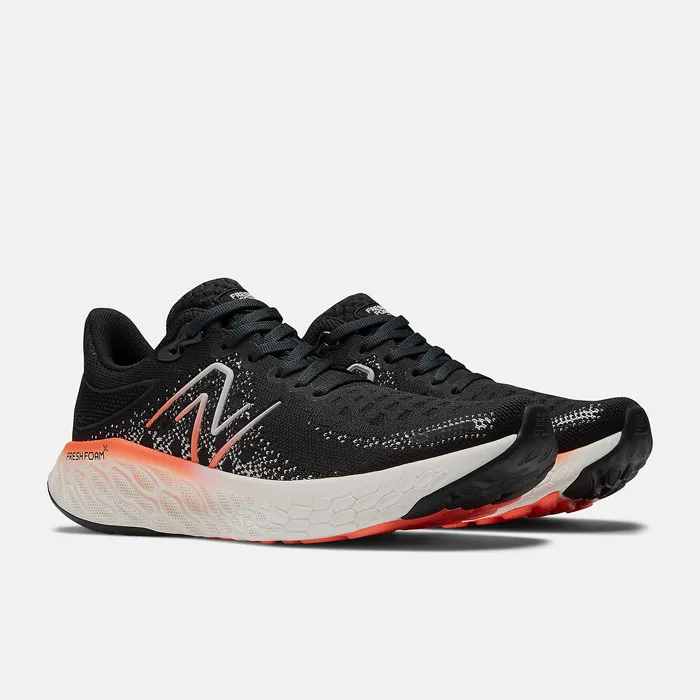 Women New Balance Fresh Foam X 1080v12 Black with Neon Dragonfly and Washed Pink Walking