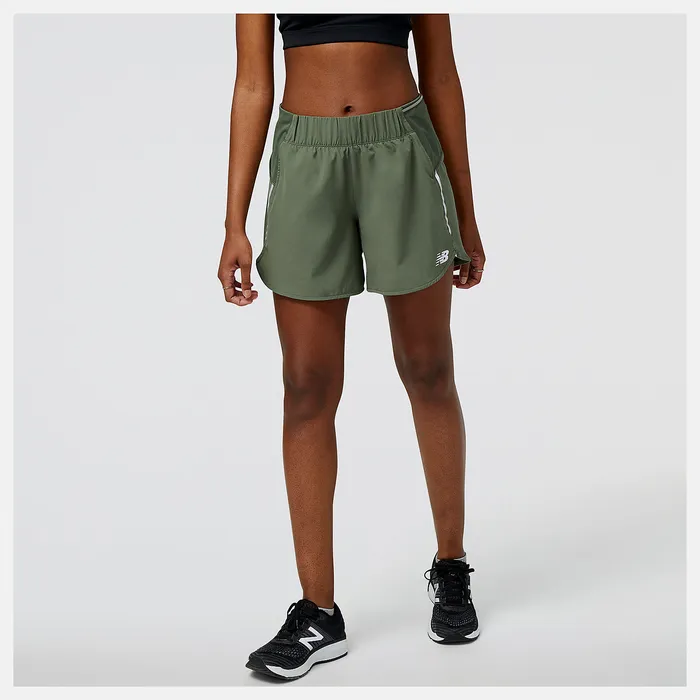 Women New Balance Impact Run 5in Short DEEP OLIVE GREEN Shorts