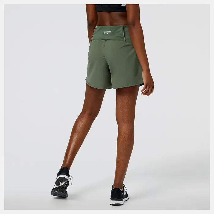 Women New Balance Impact Run 5in Short DEEP OLIVE GREEN Shorts