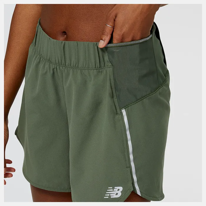 Women New Balance Impact Run 5in Short DEEP OLIVE GREEN Shorts