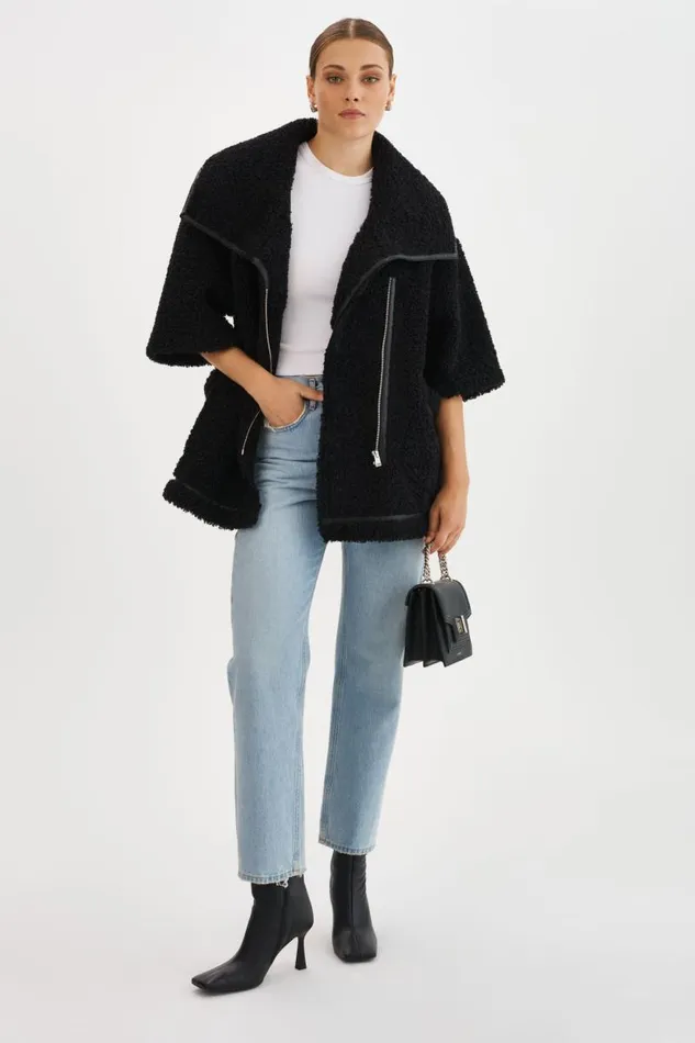 Women OHANNA Sherpa Coat Black LAMARQUE Sherpa Women OHANNA Sherpa Coat Black LAMARQUE Sherpa