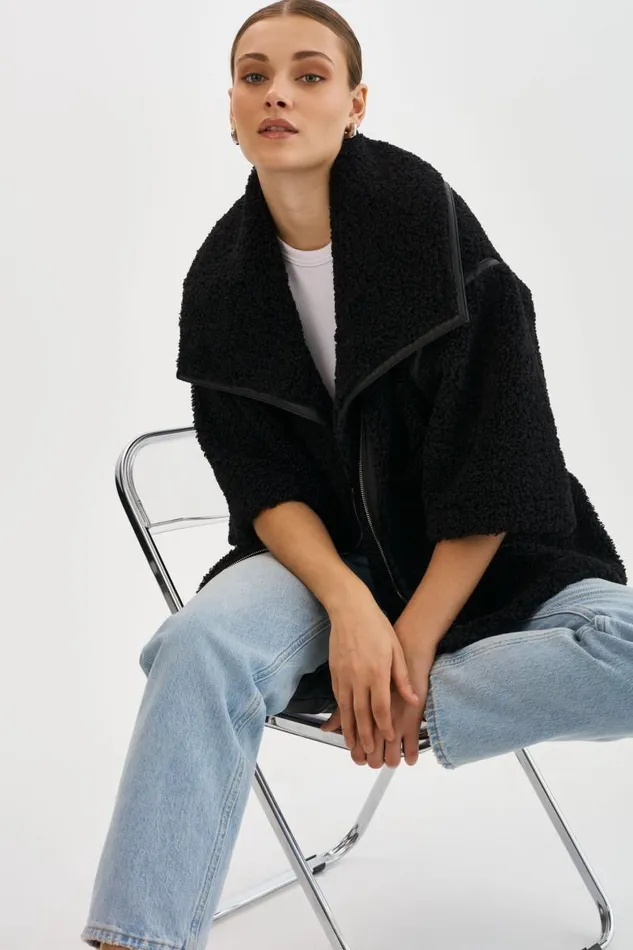 Women OHANNA Sherpa Coat Black LAMARQUE Sherpa Women OHANNA Sherpa Coat Black LAMARQUE Sherpa
