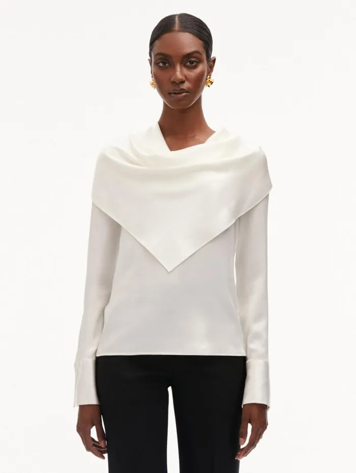 Women Oscar De La Renta Blouses and Knits DrapedDetail Silk Blouse Ivory Women Oscar De La Renta Blouses and Knits DrapedDetail Silk Blouse Ivory