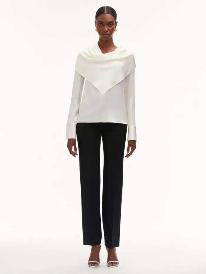 Women Oscar De La Renta Blouses and Knits DrapedDetail Silk Blouse Ivory Women Oscar De La Renta Blouses and Knits DrapedDetail Silk Blouse Ivory