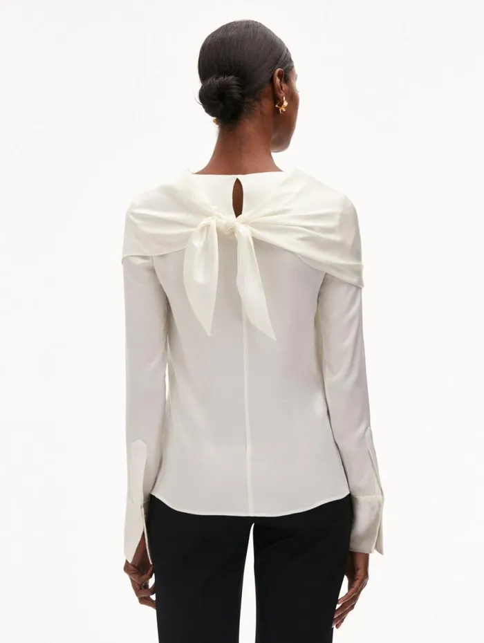 Women Oscar De La Renta Blouses and Knits DrapedDetail Silk Blouse Ivory Women Oscar De La Renta Blouses and Knits DrapedDetail Silk Blouse Ivory