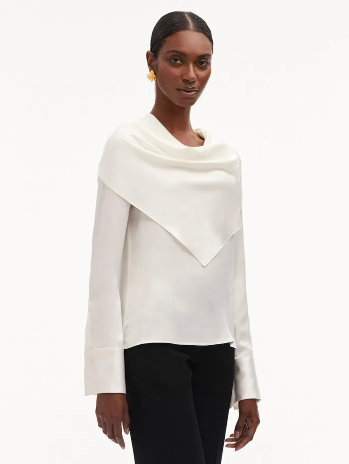 Women Oscar De La Renta Blouses and Knits DrapedDetail Silk Blouse Ivory Women Oscar De La Renta Blouses and Knits DrapedDetail Silk Blouse Ivory
