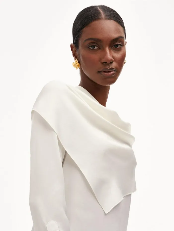 Women Oscar De La Renta Blouses and Knits DrapedDetail Silk Blouse Ivory Women Oscar De La Renta Blouses and Knits DrapedDetail Silk Blouse Ivory