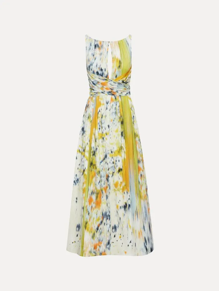 Women Oscar De La Renta Dresses Abstract Brushstroke Cotton Raso Dress Citrine Multi Women Oscar De La Renta Dresses Abstract Brushstroke Cotton Raso Dress Citrine Multi