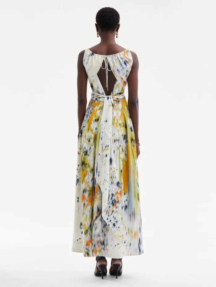 Women Oscar De La Renta Dresses Abstract Brushstroke Cotton Raso Dress Citrine Multi Women Oscar De La Renta Dresses Abstract Brushstroke Cotton Raso Dress Citrine Multi
