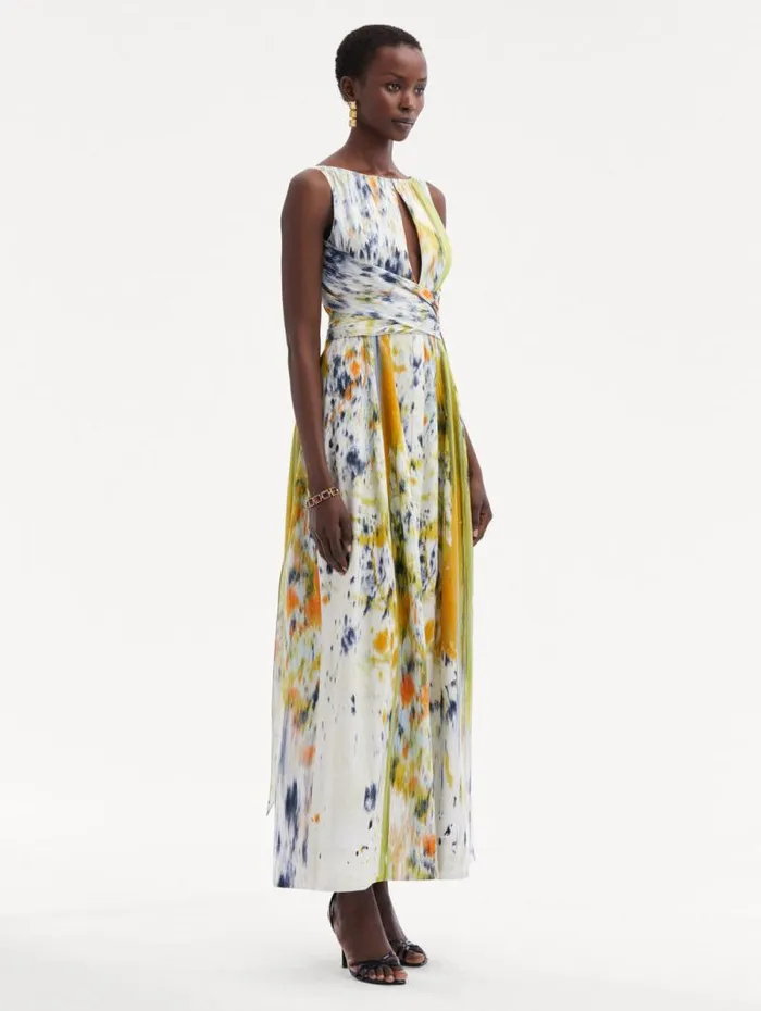 Women Oscar De La Renta Dresses Abstract Brushstroke Cotton Raso Dress Citrine Multi Women Oscar De La Renta Dresses Abstract Brushstroke Cotton Raso Dress Citrine Multi
