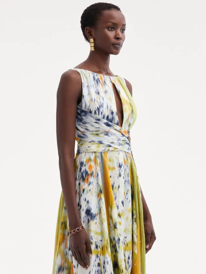 Women Oscar De La Renta Dresses Abstract Brushstroke Cotton Raso Dress Citrine Multi Women Oscar De La Renta Dresses Abstract Brushstroke Cotton Raso Dress Citrine Multi