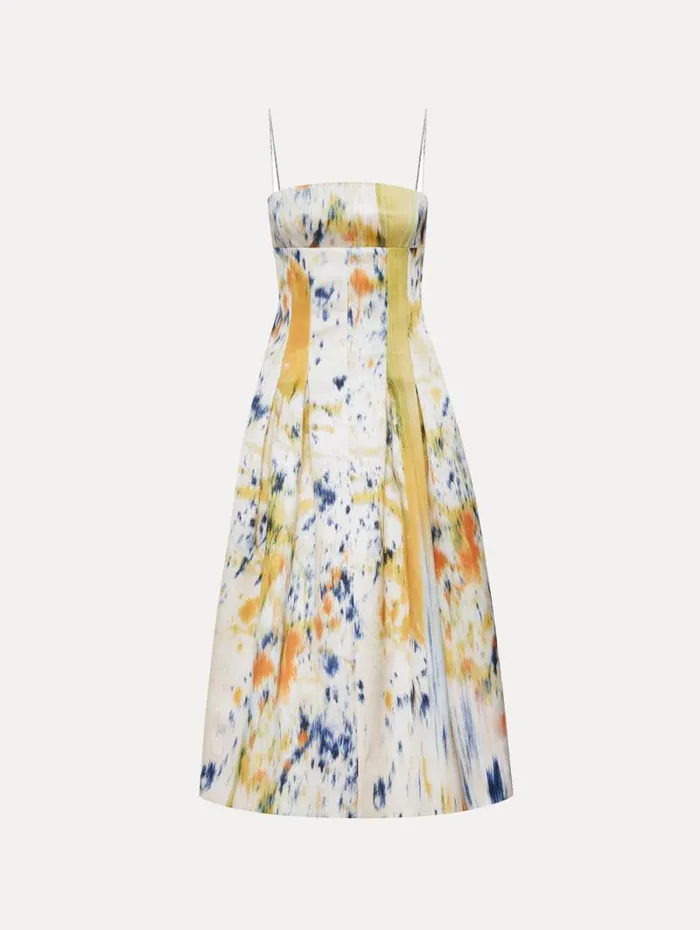 Women Oscar De La Renta Dresses Abstract Brushstroke Satin Dress Calendula Multi Women Oscar De La Renta Dresses Abstract Brushstroke Satin Dress Calendula Multi