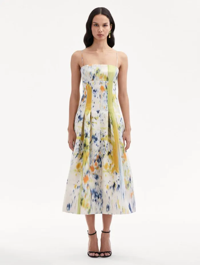 Women Oscar De La Renta Dresses Abstract Brushstroke Satin Dress Calendula Multi Women Oscar De La Renta Dresses Abstract Brushstroke Satin Dress Calendula Multi