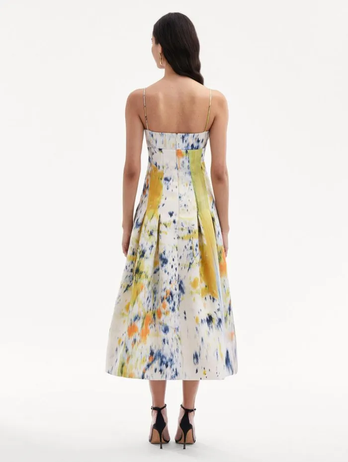 Women Oscar De La Renta Dresses Abstract Brushstroke Satin Dress Calendula Multi Women Oscar De La Renta Dresses Abstract Brushstroke Satin Dress Calendula Multi