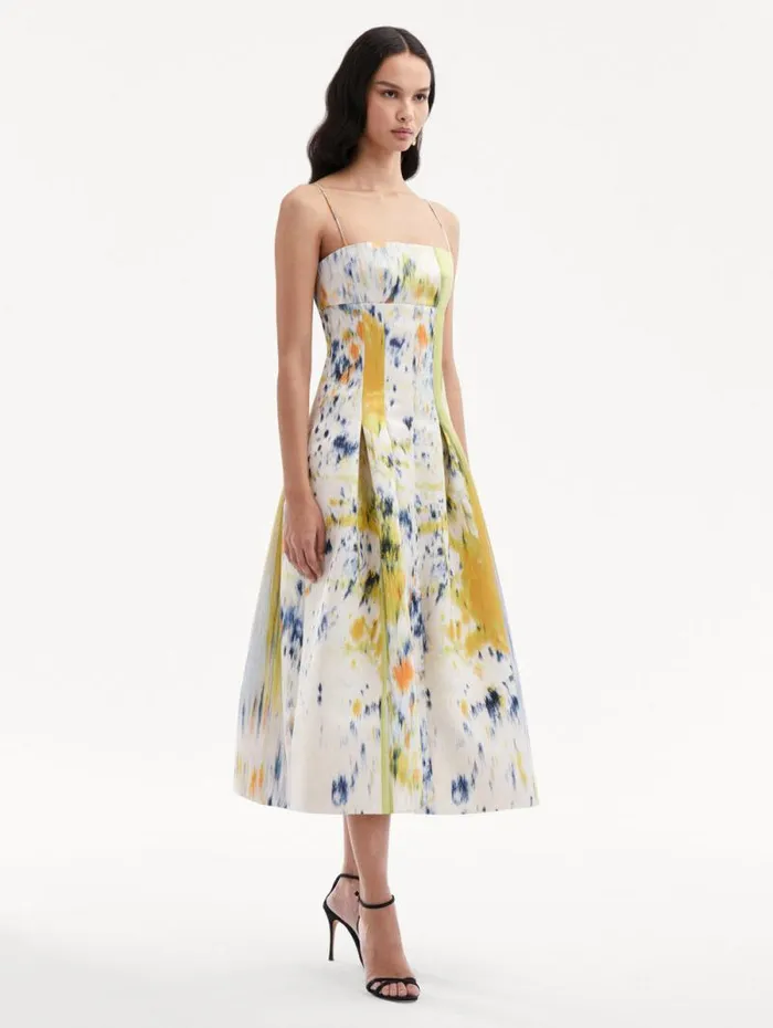 Women Oscar De La Renta Dresses Abstract Brushstroke Satin Dress Calendula Multi Women Oscar De La Renta Dresses Abstract Brushstroke Satin Dress Calendula Multi