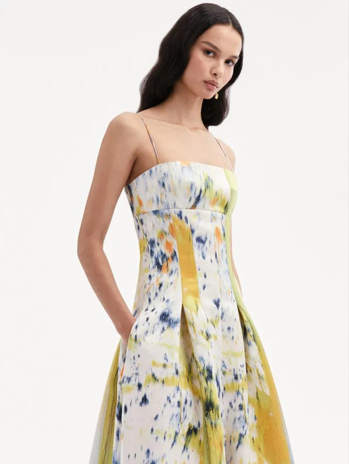 Women Oscar De La Renta Dresses Abstract Brushstroke Satin Dress Calendula Multi Women Oscar De La Renta Dresses Abstract Brushstroke Satin Dress Calendula Multi