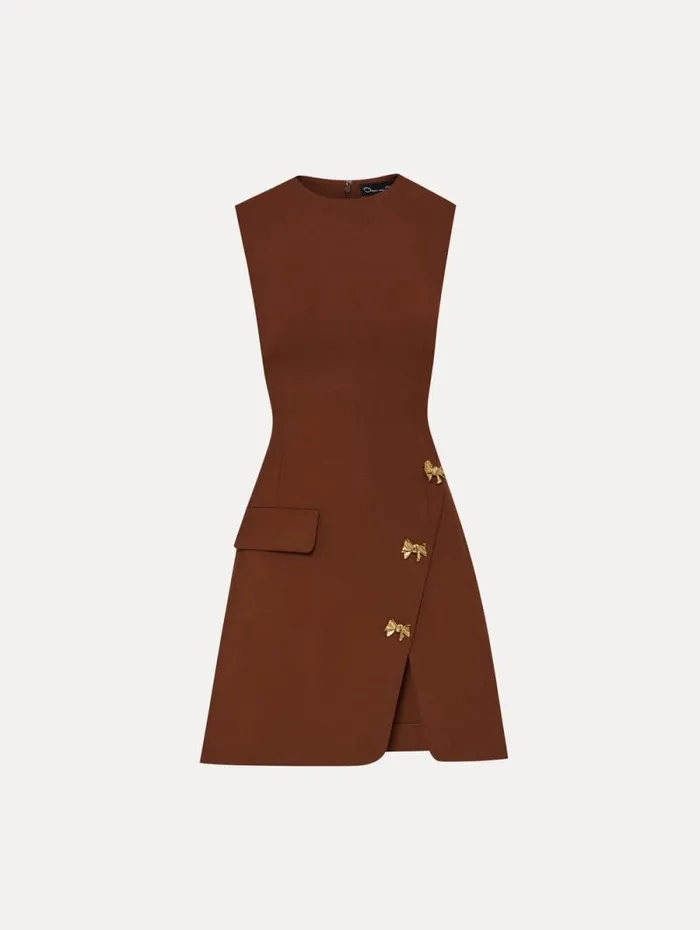 Women Oscar De La Renta Dresses Bow Button Split Skirt Dress Cocoa