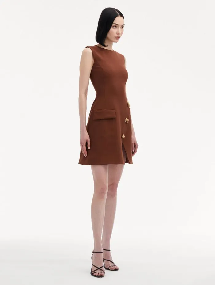 Women Oscar De La Renta Dresses Bow Button Split Skirt Dress Cocoa