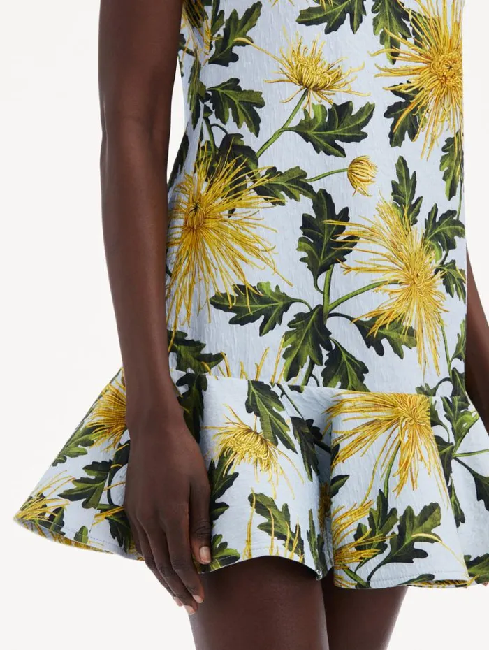 Women Oscar De La Renta Dresses Chrysanthemum Cotton Cloqu Dress Yellow Light Blue Women Oscar De La Renta Dresses Chrysanthemum Cotton Cloqu Dress Yellow Light Blue