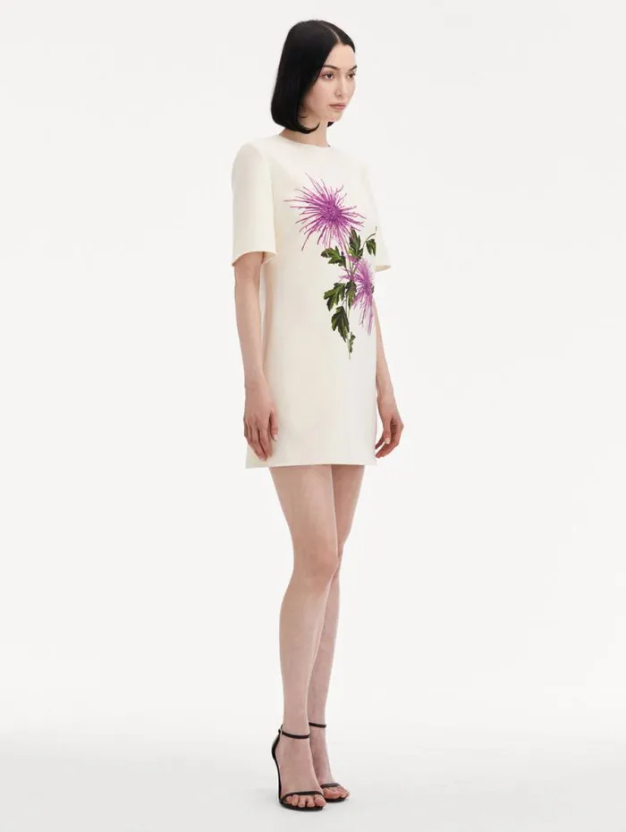Women Oscar De La Renta Dresses Chrysanthemum Shift Dress Purple Ivory Women Oscar De La Renta Dresses Chrysanthemum Shift Dress Purple Ivory