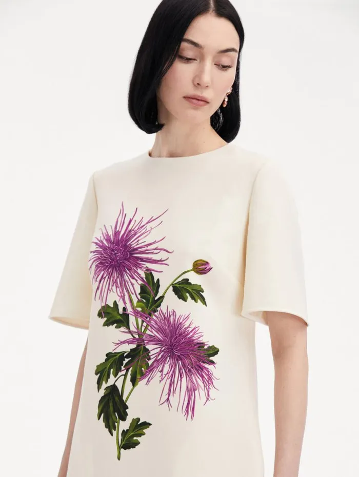 Women Oscar De La Renta Dresses Chrysanthemum Shift Dress Purple Ivory Women Oscar De La Renta Dresses Chrysanthemum Shift Dress Purple Ivory