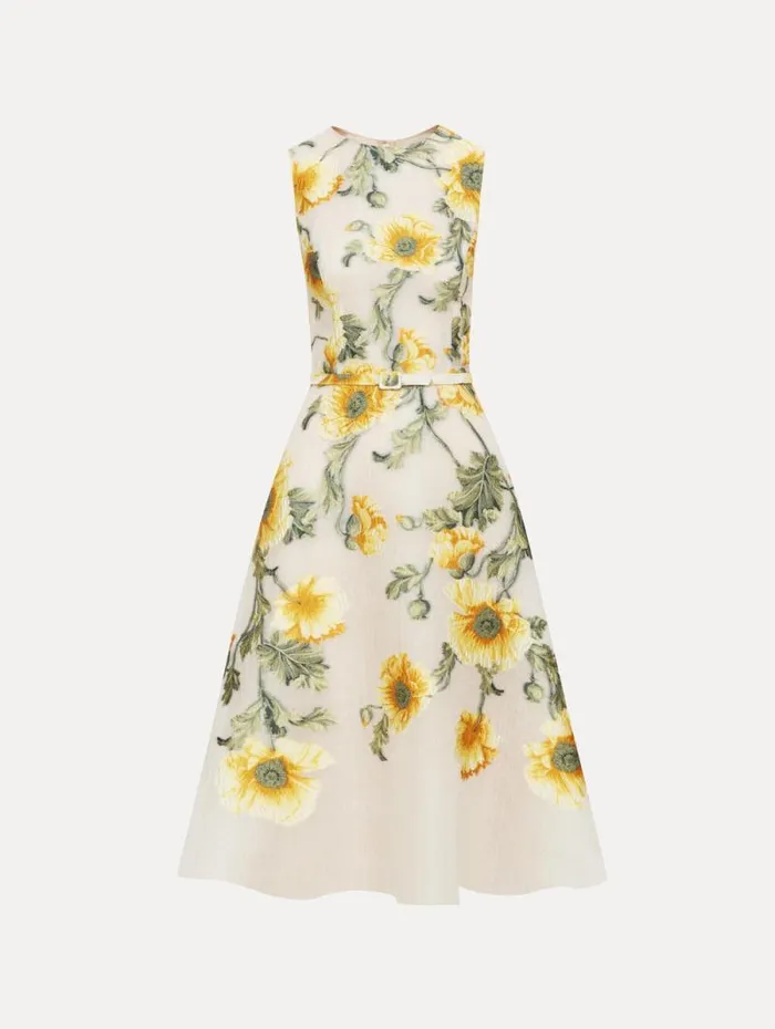 Women Oscar De La Renta Dresses Degrad Poppy Fil Coupe Dress Grey Yellow