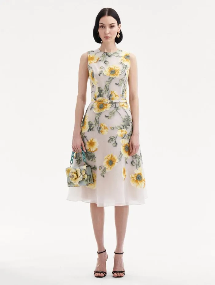 Women Oscar De La Renta Dresses Degrad Poppy Fil Coupe Dress Grey Yellow Women Oscar De La Renta Dresses Degrad Poppy Fil Coupe Dress Grey Yellow