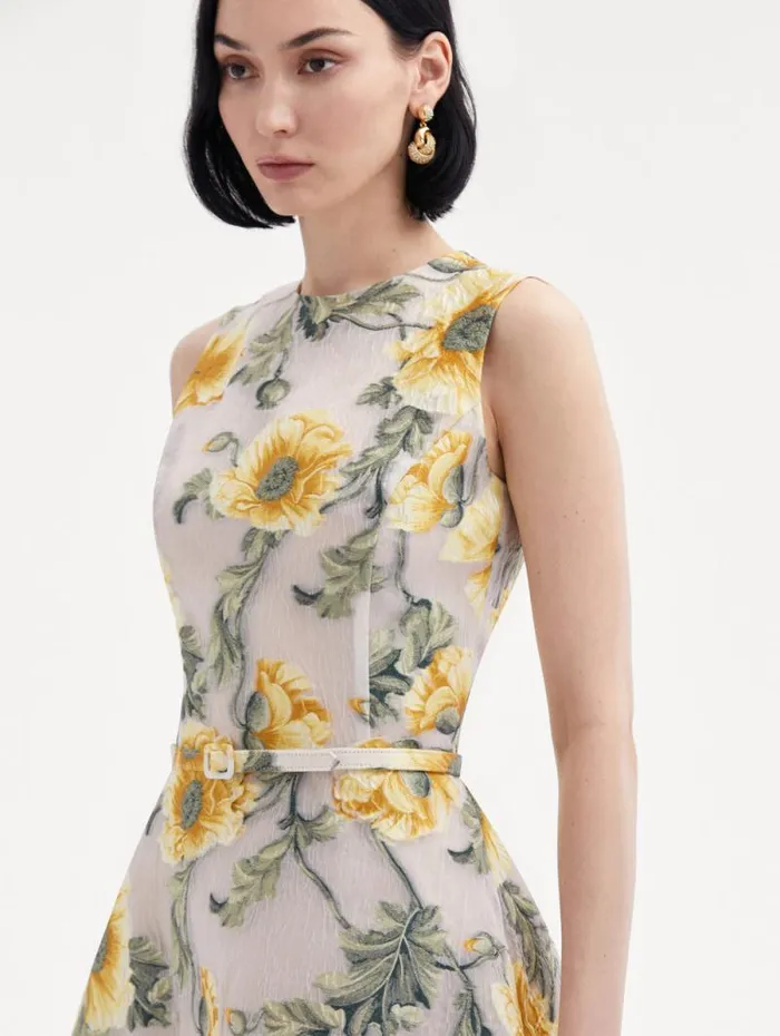 Women Oscar De La Renta Dresses Degrad Poppy Fil Coupe Dress Grey Yellow Women Oscar De La Renta Dresses Degrad Poppy Fil Coupe Dress Grey Yellow