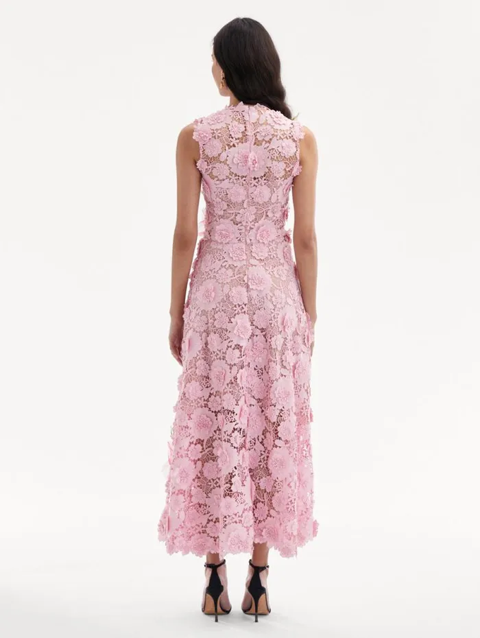 Women Oscar De La Renta Dresses Hibiscus Embroidered Guipure Dress Soft Pink