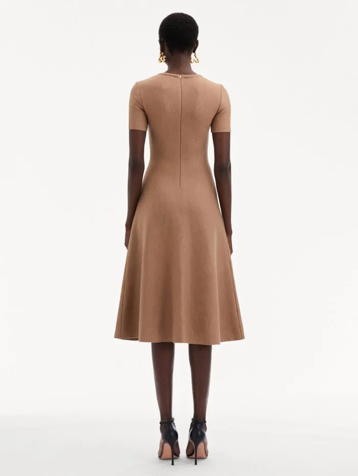 Women Oscar De La Renta Dresses O Flower Knit Midi Dress Cafe Au Lait