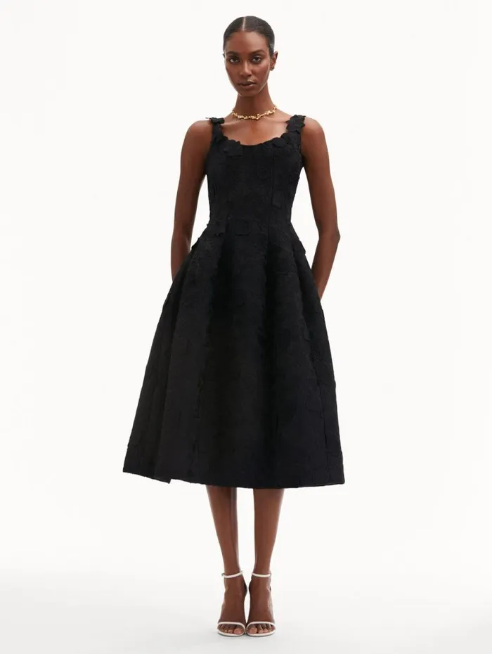 Women Oscar De La Renta Dresses Orchid Embroidered Guipure Dress Black