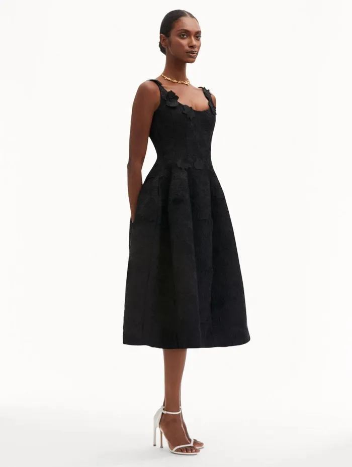 Women Oscar De La Renta Dresses Orchid Embroidered Guipure Dress Black