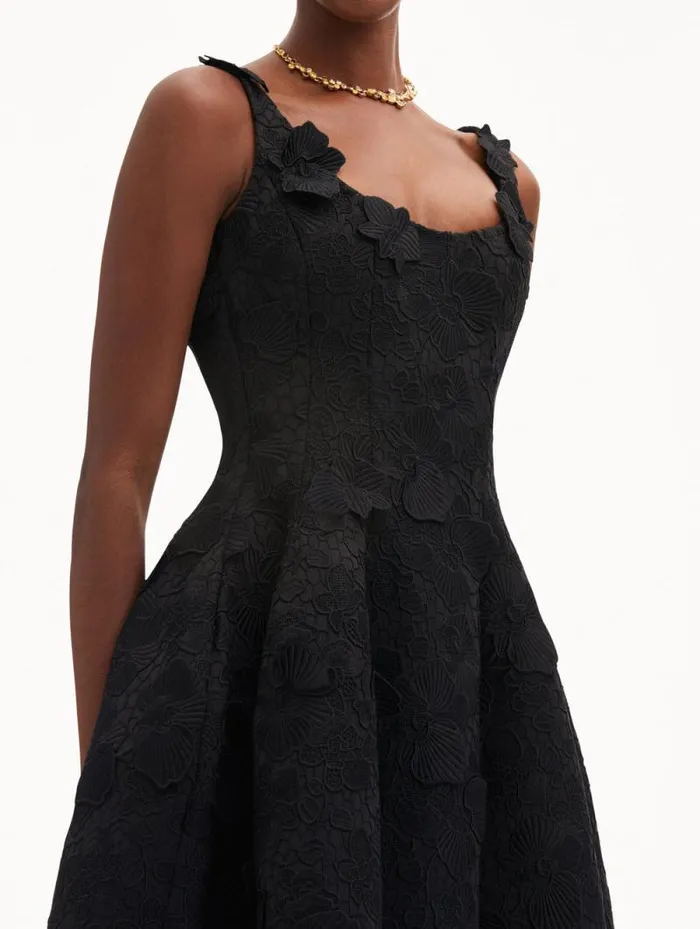 Women Oscar De La Renta Dresses Orchid Embroidered Guipure Dress Black