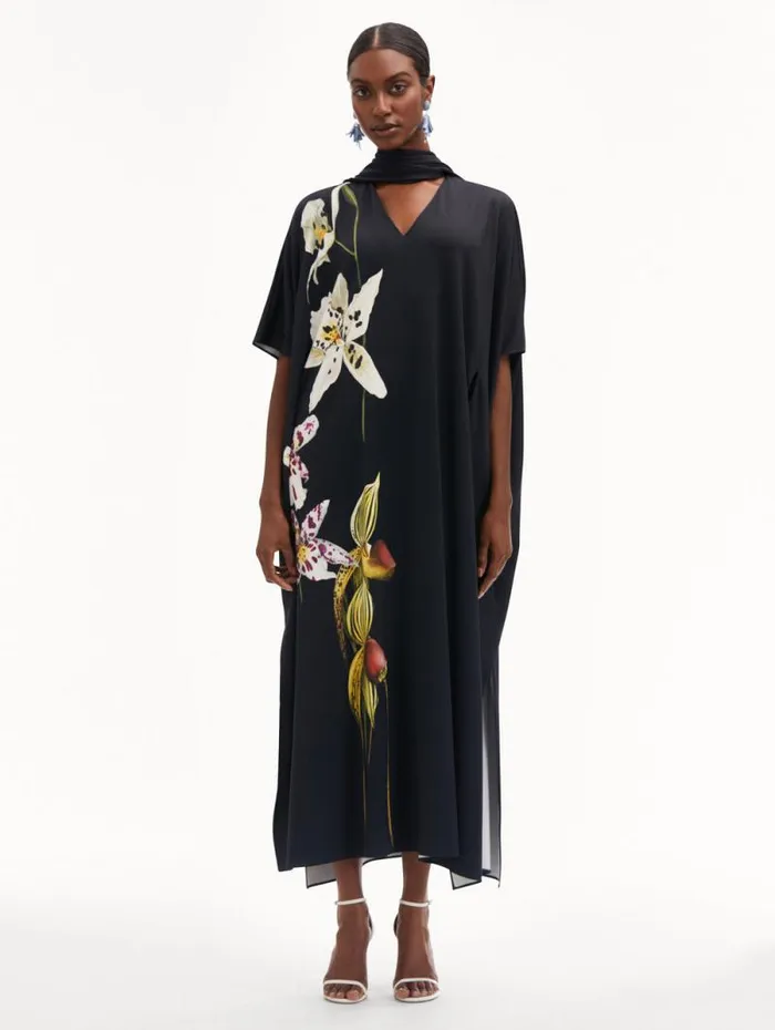 Women Oscar De La Renta Dresses Orchid Jersey Caftan Women Oscar De La Renta Dresses Orchid Jersey Caftan