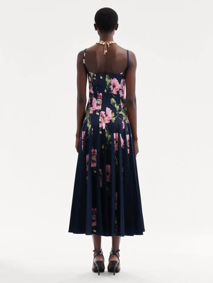 Women Oscar De La Renta Dresses Poppy Cotton Poplin Inset Dress Navy Pink Women Oscar De La Renta Dresses Poppy Cotton Poplin Inset Dress Navy Pink